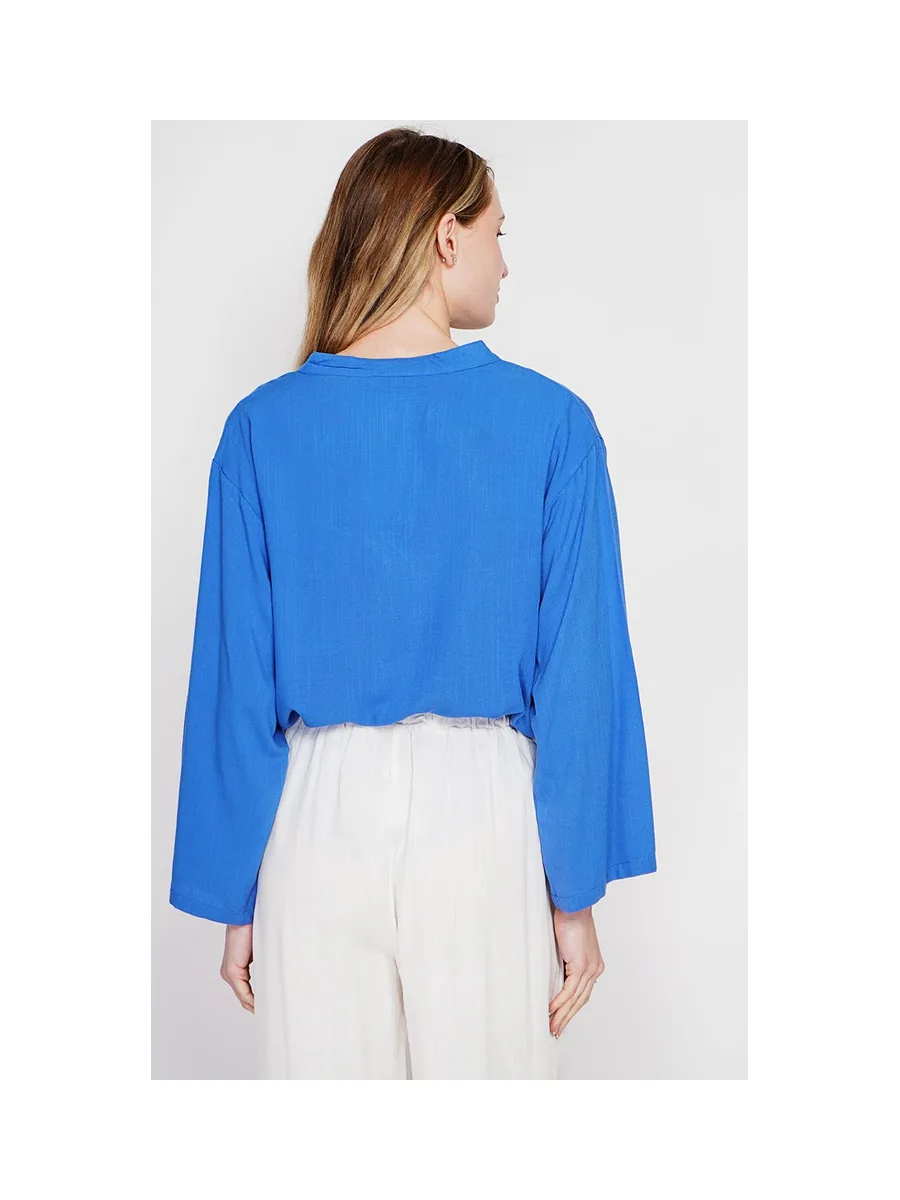Blouse coupe ample col V en type polo à manches courtes 2