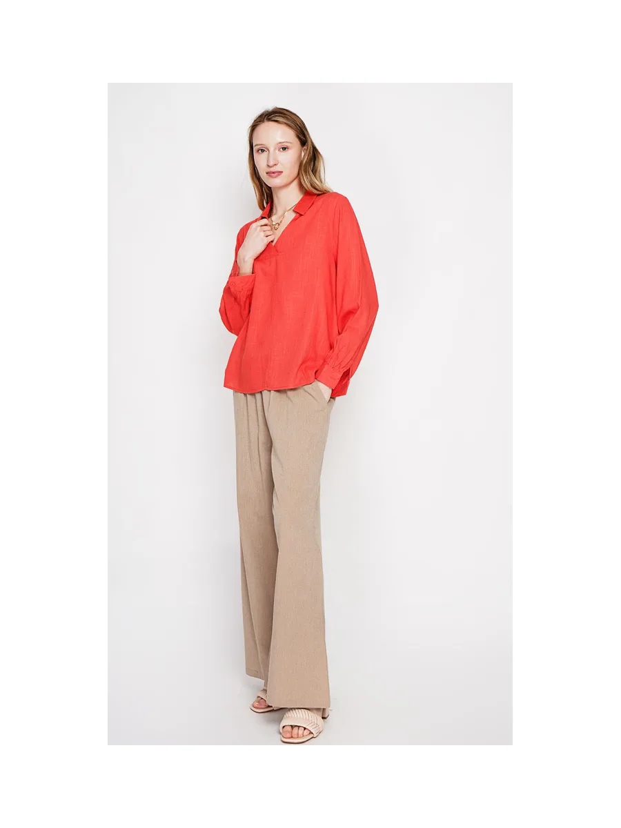 Blouse col chemise évasée à manche longueur 15