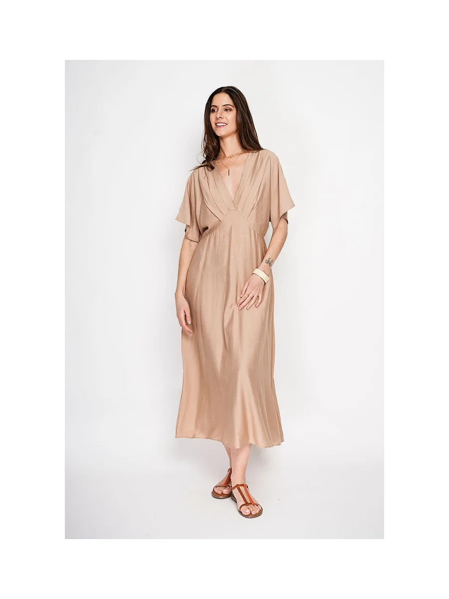Robe longue col V à manches chauve-souris 1