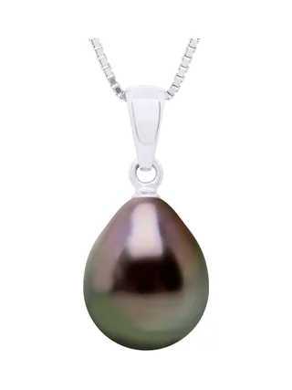 Pendentif Bélière Véritable Perle de Tahiti Poire 9-10 mm — Or Blanc 375 Millièmes 1