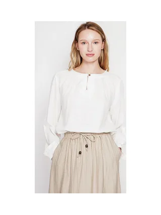 Blouse col tunisien boutonné devant à manche longues 2