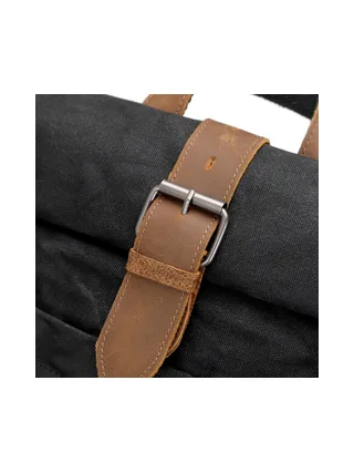 STAN - Sac à dos en cuir véritable et toile enduite - Bleu 31