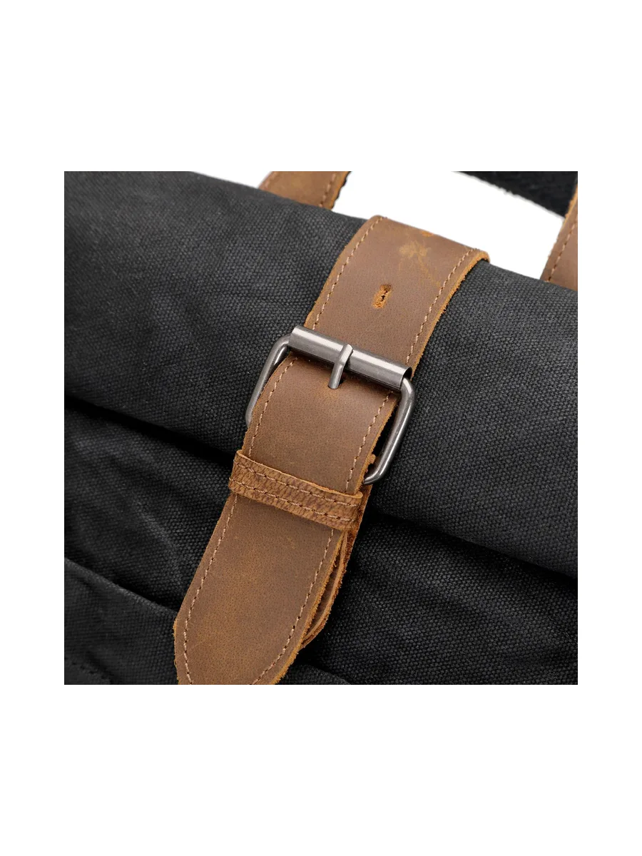 STAN - Sac à dos en cuir véritable et toile enduite - Bleu 63