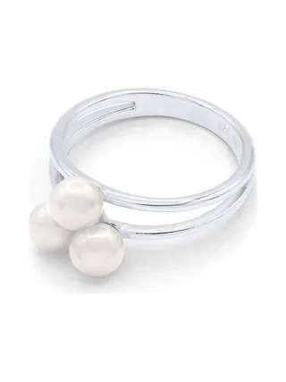 Bague Trilogie Véritables Perles d'Eau Douce Rondes 5-6 mm — Argent 925 Millièmes Rhodié 1