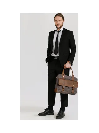 MICK - Sacoche en cuir véritable et toile enduite - Bleu 24