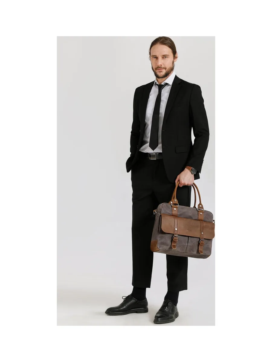 MICK - Sacoche en cuir véritable et toile enduite - Bleu 56