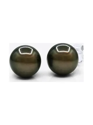 Boucles d'Oreilles Véritables Perles de Tahiti Semi-Rondes 7.5-8 mm — Or Blanc 375 Millièmes 1