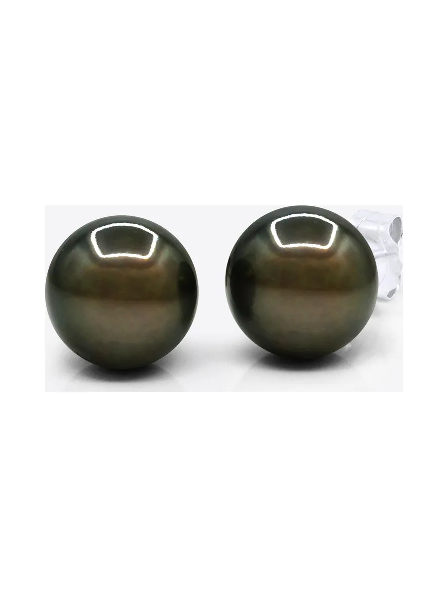 Boucles d'Oreilles Véritables Perles de Tahiti Semi-Rondes 7.5-8 mm — Or Blanc 375 Millièmes 1