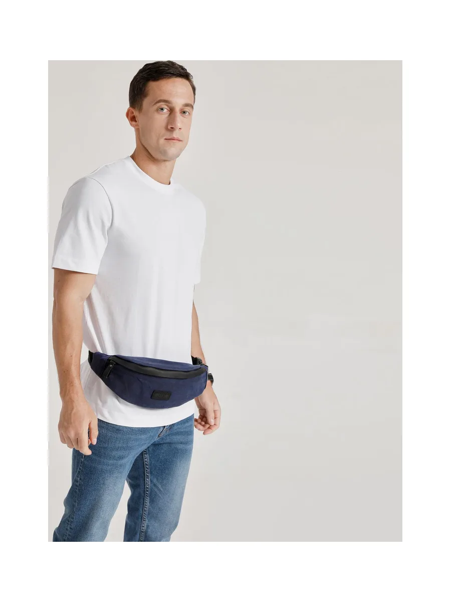 FLO - Sac banane en cuir véritable et toile enduite - Bleu 5