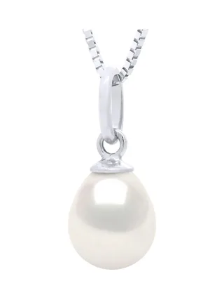 Pendentif Bélière Articulée Véritable Perle d'Eau Douce Poire 7-8 mm — Or Blanc 750 Millièmes 1
