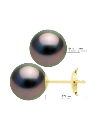 Boucles d'Oreilles Véritables Perles de Tahiti Rondes 10-11 mm — Or Jaune 375 Millièmes 2