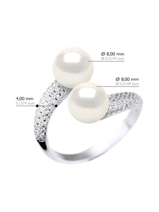 Bague Toi & Moi Véritables Perles d'Eau Douce Rondes 8-9 mm — Argent 925 Millièmes Rhodié 2