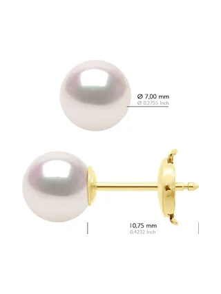 Boucles d'Oreilles Véritables Perles Akoya Rondes 7-8 mm — Or Jaune 750 Millièmes 2