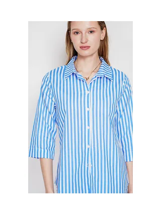 Chemise à rayure brode boutonnée devant à manches 3/4 4