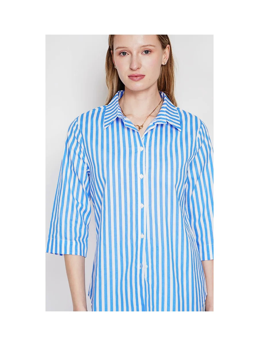 Chemise à rayure brode boutonnée devant à manches 3/4 4