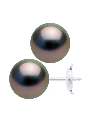 Boucles d'Oreilles Véritables Perles de Tahiti Rondes 10-11 mm — Or Blanc 375 Millièmes 3