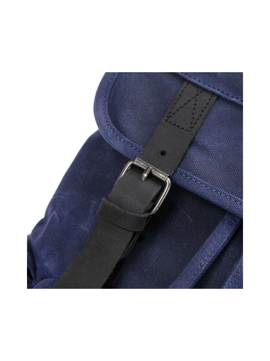 BILL - Sac à dos en cuir véritable et toile enduite - Bleu 40