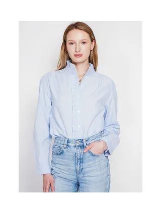 Chemise col montant rayée à manches longues boutonnée devant 5