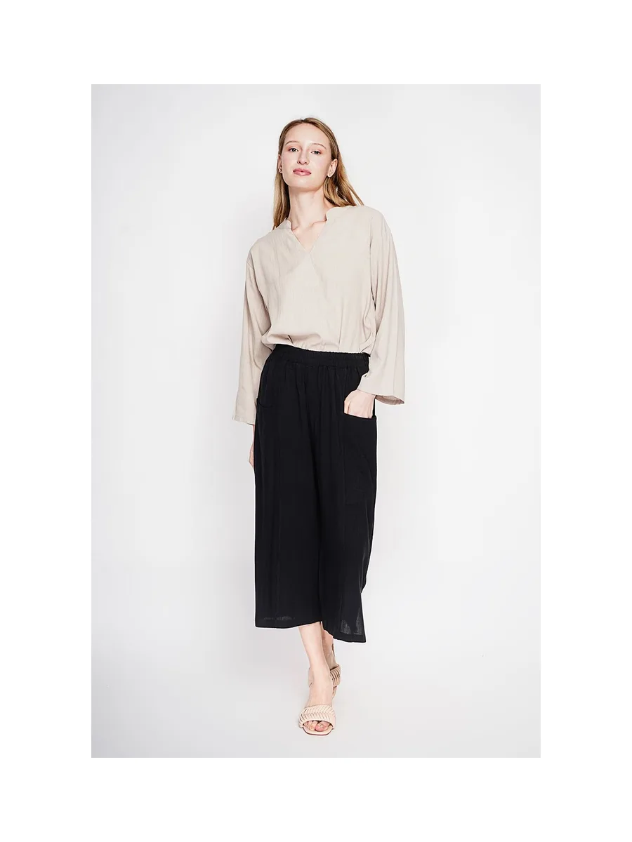Blouse coupe ample col V en type polo à manches courtes 14