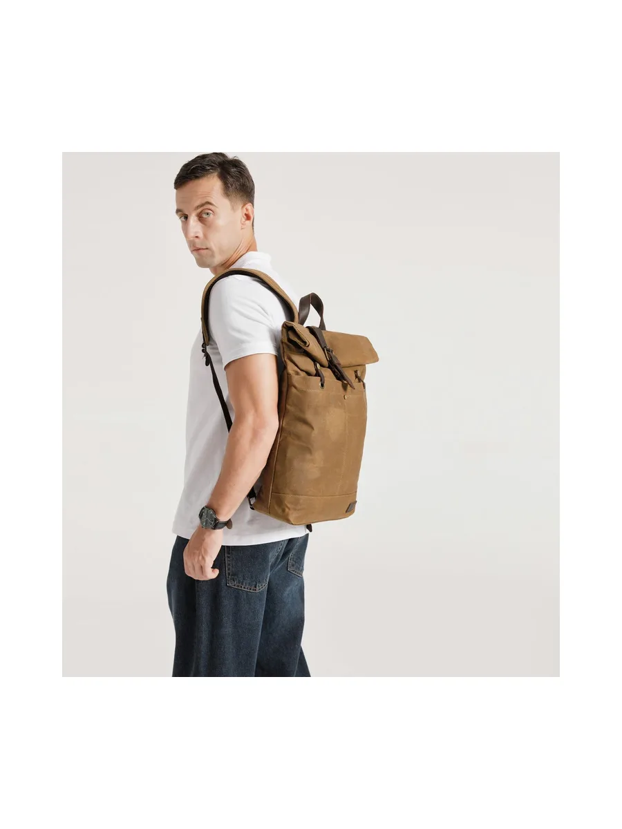 STAN - Sac à dos en cuir véritable et toile enduite - Bleu 48