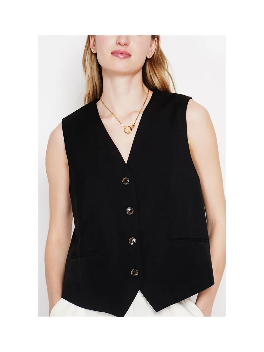 Gilet de costume court sans manches en lin doublé 16