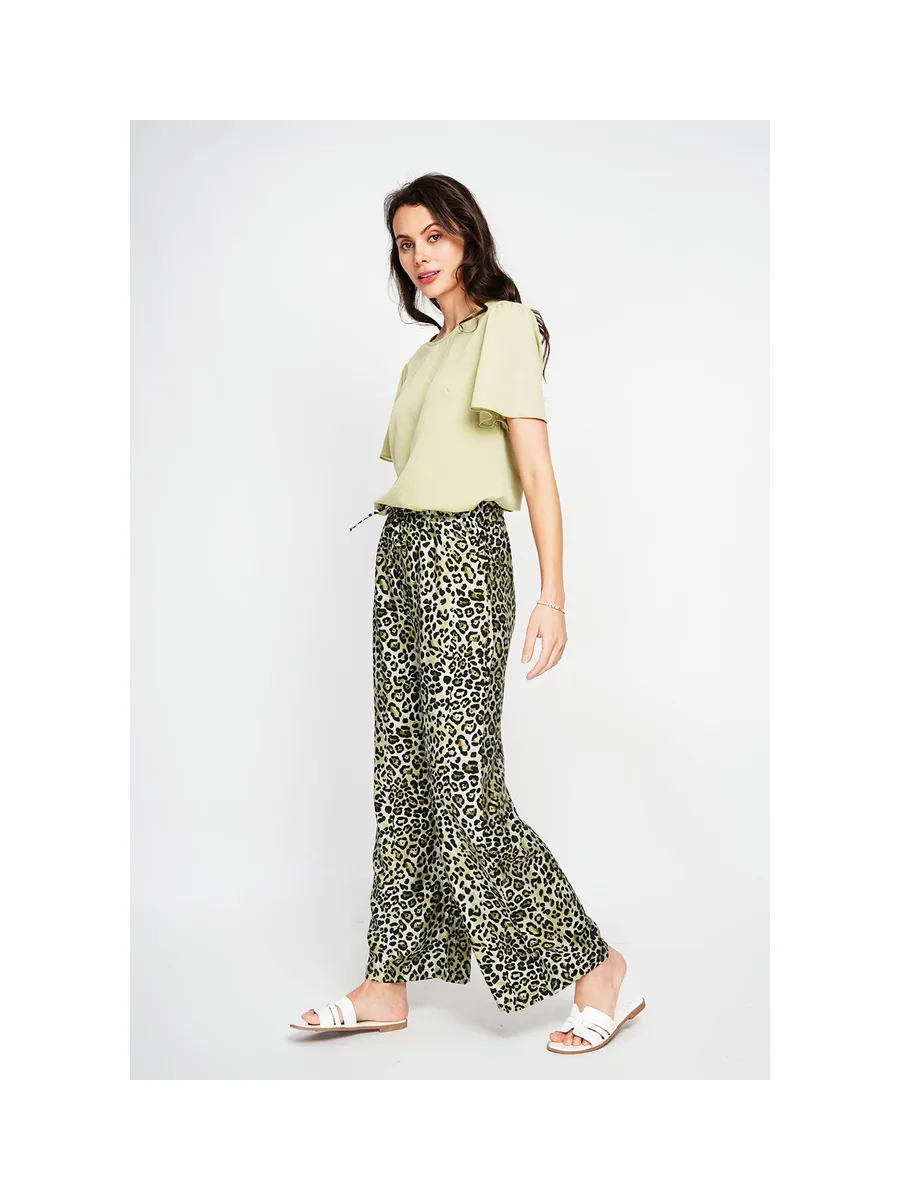 Pantalon taille haute en léopard avec cordons de serrage avec poches 9