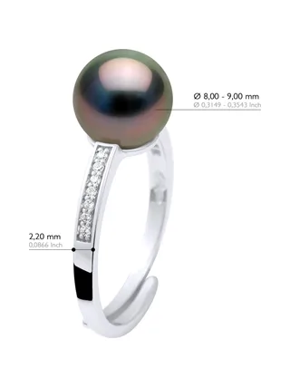 Bague Jonc Véritable Perle de Tahiti Ronde 8-9 mm — Argent 925 Millièmes Rhodié 2