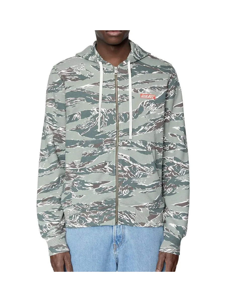 Sweat Zippé Kaki à Motifs Homme Diesel A06855 2
