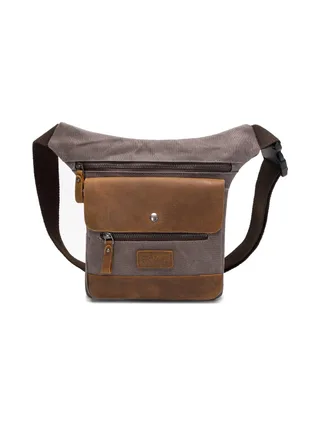 JEFF - Pochette banane en cuir véritable et toile enduite - Bleu 17