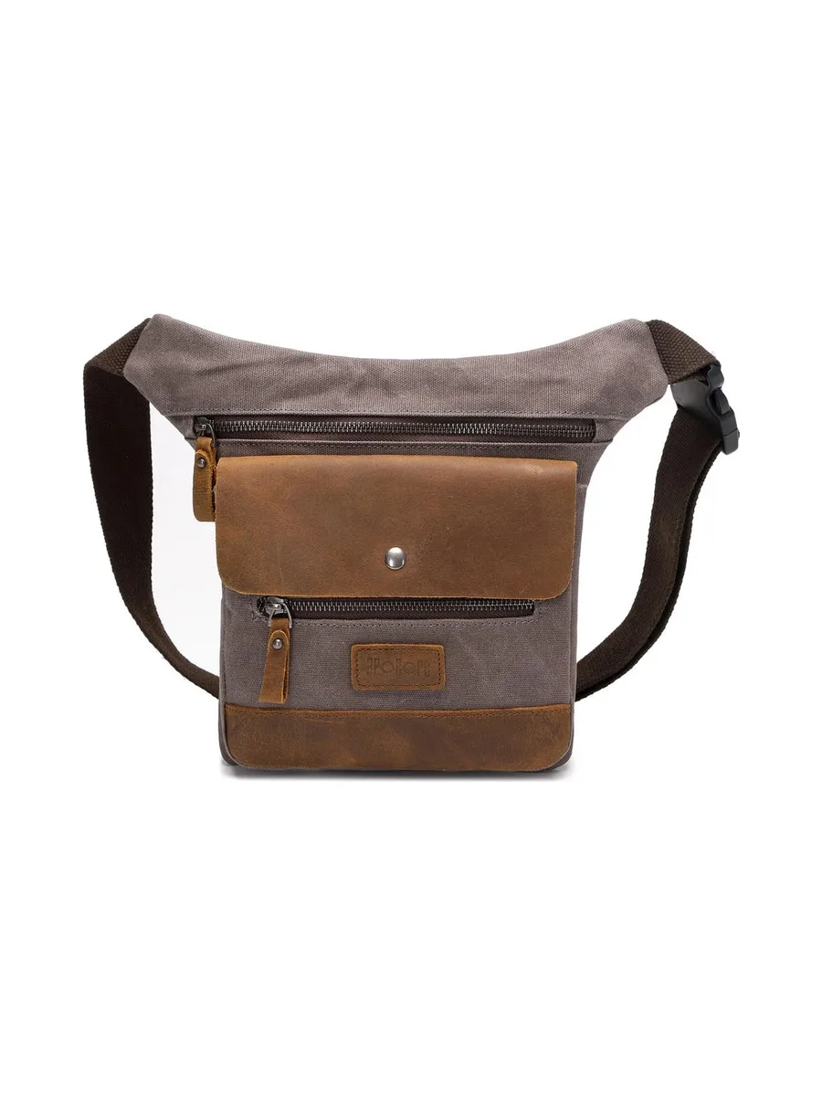 JEFF - Pochette banane en cuir véritable et toile enduite - Bleu 49
