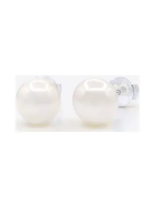 Boucles d'Oreilles Véritables Perles d'Eau Douce Bouton 9-10 mm — Or Blanc 375 Millièmes 1