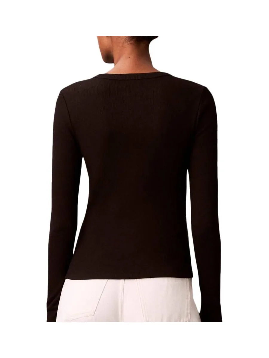 T-Shirt Manches Longues Noir Femme Calvin Klein Jeans Label 3
