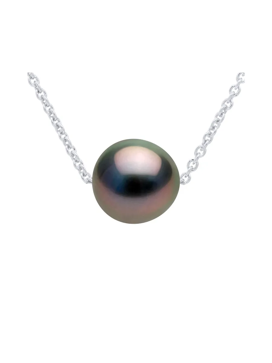 Collier Véritable Perle de Tahiti Ronde 8-9 mm — Argent 925 Millièmes Rhodié — 42 cm 1