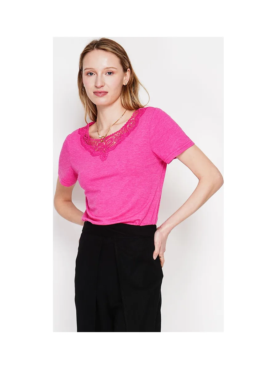 T-shirt col rond manches court dentelle 14