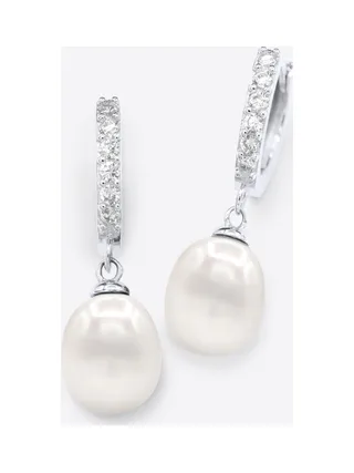Boucles d'Oreilles Véritables Perles d'Eau Douce Poires 8-9 mm — Argent 925 Millièmes Rhodié 1