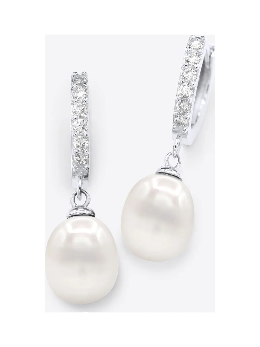 Boucles d'Oreilles Véritables Perles d'Eau Douce Poires 8-9 mm — Argent 925 Millièmes Rhodié 1