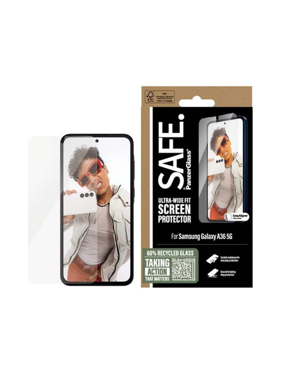 PanzerGlass SAFE. by ® Screen Protector Samsung Galaxy A36 5G | Ultra-Wide Fit w. EasyAligner 2