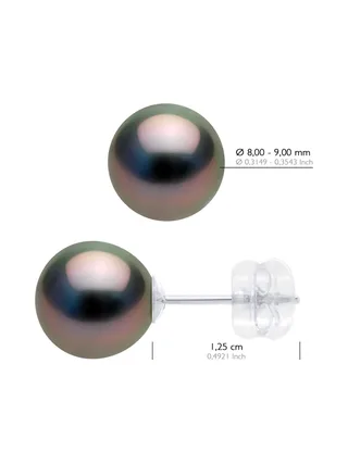 Boucles d'Oreilles Véritables Perles de Tahiti Rondes 8-9 mm — Or Blanc 375 Millièmes 3