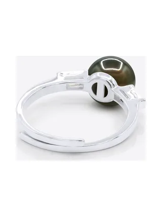 Bague Jonc Véritable Perle de Tahiti Ronde 8-9 mm — Argent 925 Millièmes Rhodié 5
