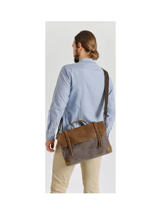 DAN - Sacoche en cuir véritable et toile enduite - Bleu 24