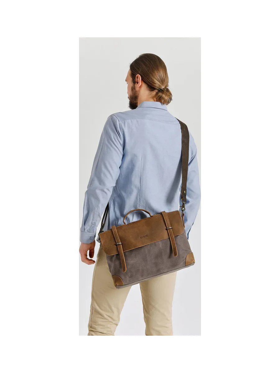 DAN - Sacoche en cuir véritable et toile enduite - Bleu 56