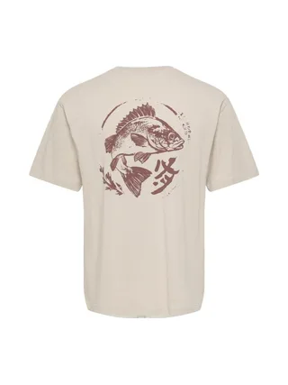 T-Shirt Beige Homme Only & Sons Print 2