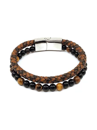 Bracelet Vanves - cuir et pierres naturelles 6