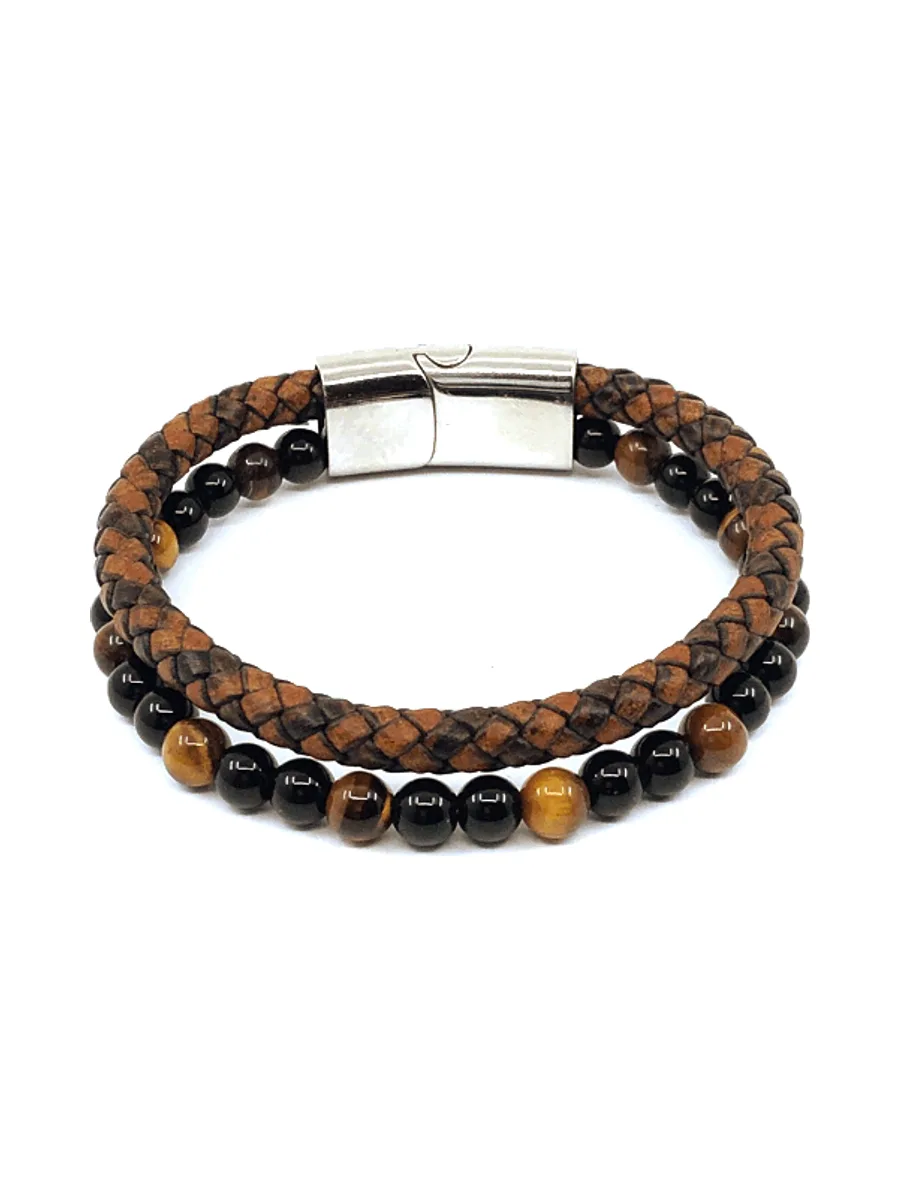 Bracelet Vanves - cuir et pierres naturelles 6