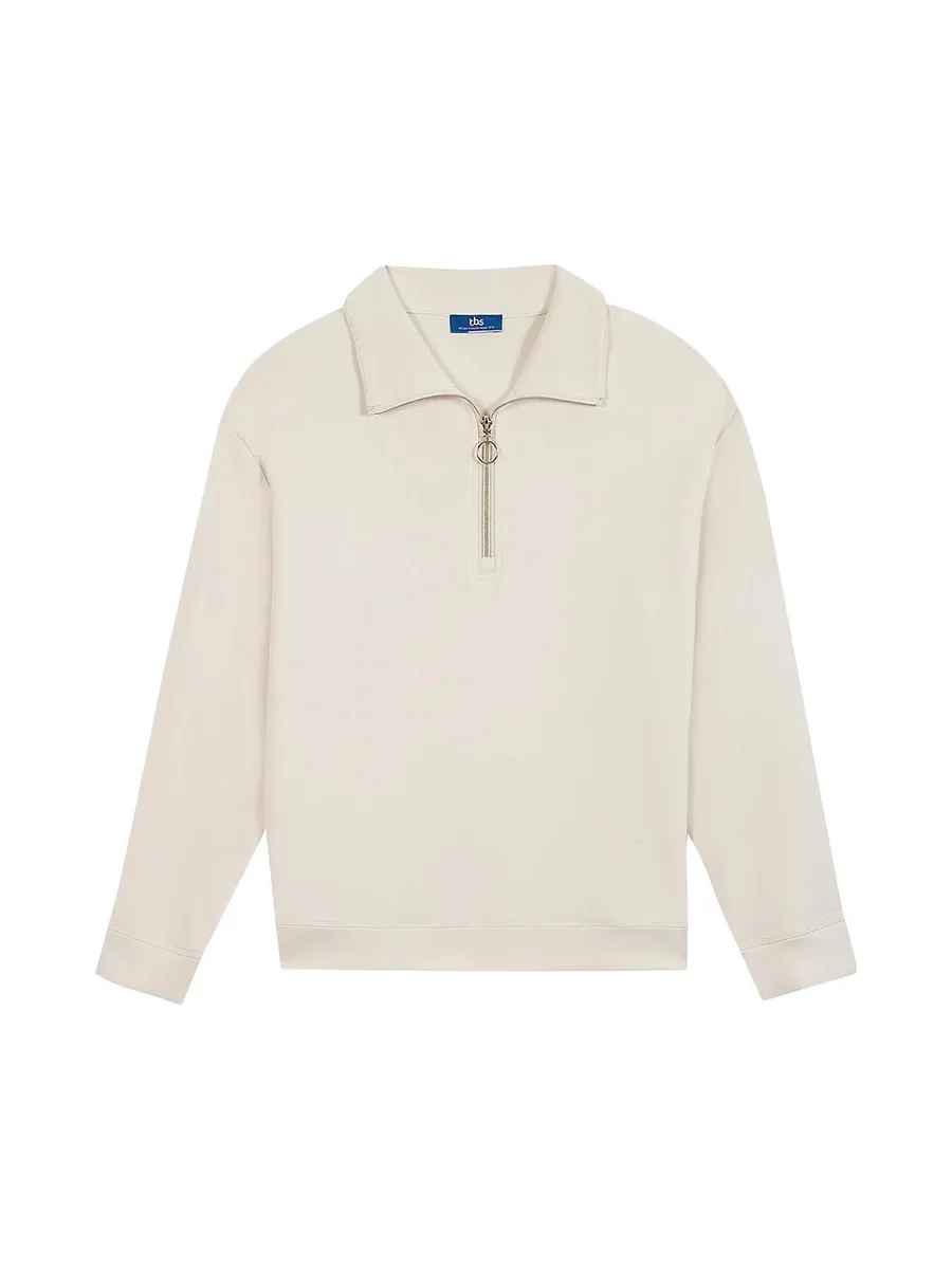 Sweat 1/4 de Zip Beige Femme TBS Craie 2