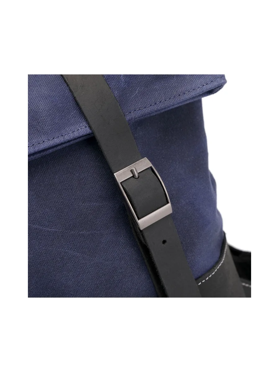 NES - Sac à dos en cuir véritable et toile enduite - Bleu 39