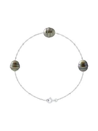 Bracelet Véritables Perles de Tahiti Cerclées 9-10 mm — Or Blanc 375 Millièmes — 18 cm 1