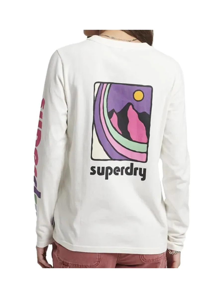 T-shirt Manches Longues Blanc Femme Superdry Vintage 90s 3
