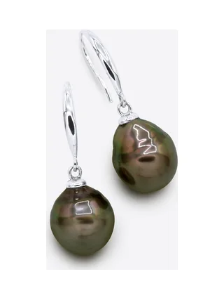Boucles d'Oreilles Véritables Perles de Tahiti Cerclées 10-11 mm — Argent 925 Millièmes Rhodié 1