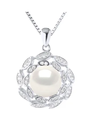 Collier Maille Forçat Véritable Perle d'Eau Douce Bouton — Argent 925 Millièmes Rhodié — 42 cm 1